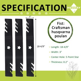 Qopaw 3 Pack Mower Blades for Many 54 in Deck 18-4/9" Length Compatible with Craftsman, Poulan, Husqvarna,Replaces for 532187255 187255 112053, 24541,187254,187256