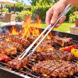Long Stainless Steel Kitchen Tongs Non-Slip Heat Resistant BBQ Grill Tongs for Steak Seafood Buffet Salad Cooking Tools