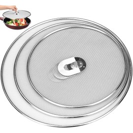 3 Pack Splatter Screen for Frying Pan 13" 11.5" 9.8" Stainless Steel Grease Splatter Guard Ultra Fine Mesh Lids with Fold Flat Knob Set for Prevent Oil Splatter