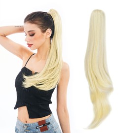 HEWEICSY Ponytail Extension,Blonde Hair Extension Ponytail 22" Long Claw Hair Extension Synthetic Straight Ponytail Clip in Ponytail Wig Daily Fluffy Pony Tail for Women,4.8 OZ,Bleach Blonde