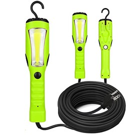 EP 15 Ft LED Work Light, 1200 Lumen COB LED Trouble Light - 16 Gauge SJTW Indoor Outdoor Extension Cord, Handheld, Magnetic Base, Rotatable Hanging Hook - Green