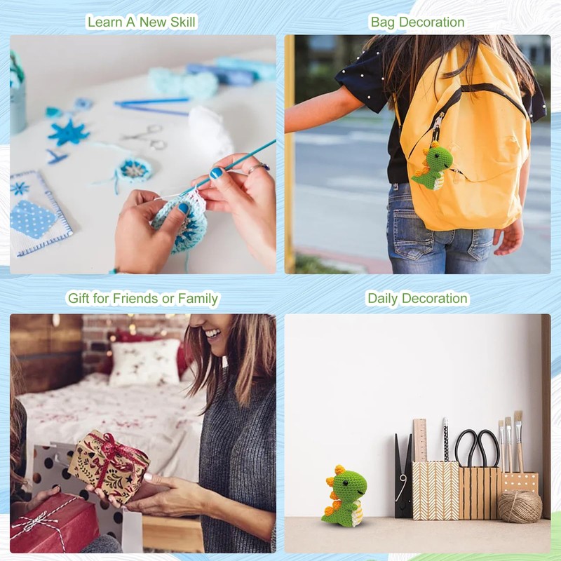 Jodsen Knitting Set with Crochet Hooks, Cute Dinosaur Crochet Set