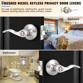 Gobrico Keyless Brushed Nickel Door Handles Privacy Door Levers for Bed and Bath Universal Handing Drop/Wave Shape Door Leversets Interior Doorlocks 8 Pack