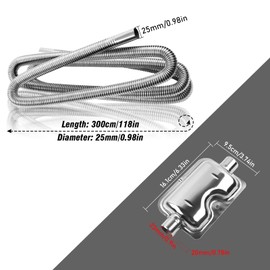 MaxEarn 300cm Exhaust Hose for Generator with Muffler, Car Stainless Steel Air Diesel Heater Exhaust Pipe with 2 Clamps, Auto Parking Auxiliary Heater Accessories for Diesel Gas Vent Hose Heating