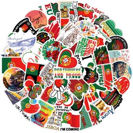 63Pcs Portugal Stickers Pack,Cartoon Aesthetic Vinyl Waterproof Decals for Water Bottle,Laptop,Phone,Skateboard,Scrapbooking,Bumper Decor for Kids Teens Adults Fans for Party Supply Decor