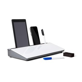 Garood Glass Desktop Whiteboard with Storage (Grey Base) Desk Whiteboard Desktop Glassboard Desk Whiteboard Desk Organizer Desk Dry Erase Phone Tablet Holder Desk Storage 15.8 X 7 X 2 inches