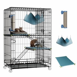 STILLCOVE 3-Tier Cat Cage Indoor: Medium Cat Enclosure Pet Playpen Detachable Metal Wire Kennel Collapsible Crate with Scratching Post & Plush Pads & Hammock for Cats Kittens