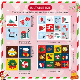 16 Sheets Christmas Advent Calendar Number Stickers, Cute Number1-24 Christmas Countdown Calendar Stickers for Kids DIY Gifts Craft Christmas Decorations Envelopes Sealing