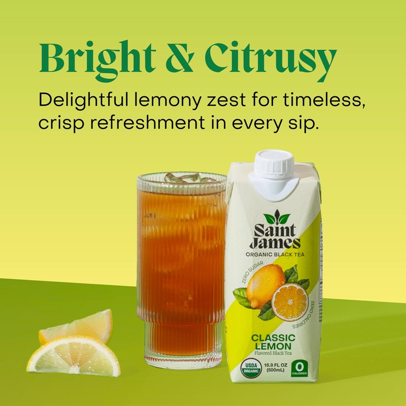 Saint James Organic Black Tea, Classic Lemon, Zero Sugar, Kosher,