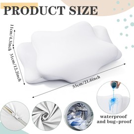 Hahafelt Waterproof Pillow Protector with Zipper Cervical Neck Pillowcase (Only Pillowcase) Cooling Ergonomic Pillow Cover for Side Back Stomach Sleepers(Standard Size)