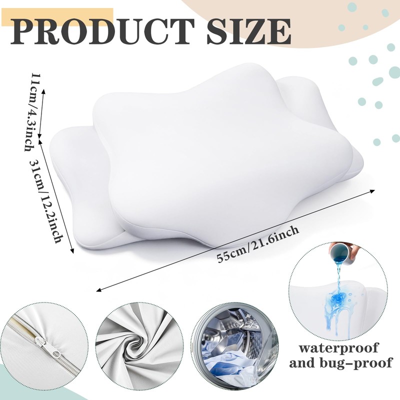 Hahafelt Waterproof Pillow Protector with Zipper Cervical Neck Pillowcase (Only