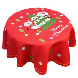 60 Inch Round Tablecloth Christmas Table Cloth Christmas Table Cover Santa Snowman Christmas Tree Washable Holiday Tablecloth for Christmas Theme Party Decoration Holiday Winter Home Decor