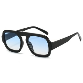 YAMEIZE Square Pilot Sunglasses for Women - Men Trendy Retro 70s Sunglasses Classical Flat Top Sun Glasses Outdoor (Black Clear Blue)