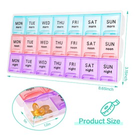 Large Weekly Pill Organizer 3 Times A Day,Travel Pill Cases ，Moisture-Proof 7 Day Pill Contaner, Portable for Pills Vitamin Fish Oil Supplements（Purple）