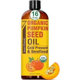 Seven Minerals- NUEVO aceite de semilla de calabaza para el crecimiento del cabello, el rostro y el cuerpo - Botella grande de 16 oz - USDA orgánico, 