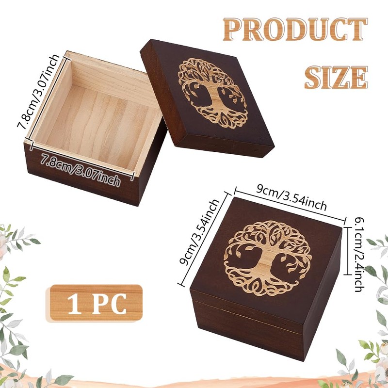 UNICRAFTALE 1Pc Tree Of Life Wooden Keepsake Box 9x9x6.1cm