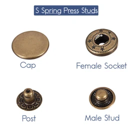 Trimming Shop 10mm S Spring Press Studs 4 Part, Durable and Lightweight, Metal Snap Fasteners for DIY Leathercrafts, Repair Clothing, Purse, Bronze, 10pcs