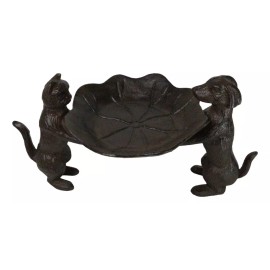 Ebros Gift Cast Iron Dog And Cat With Lilypad Jewelry Trinket Keys Holder Figurine 12" L