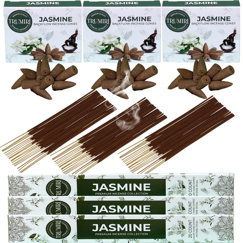 Jasmine Incense Sticks & Backflow Incense Cones for Waterfall Combo