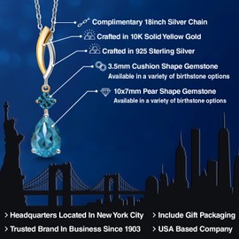 Gem Stone King 925 Silver and 10K Yellow Gold London Blue Topaz Pendant Necklace for Women | 2.78 Cttw | Gemstone November Birthstone | Pear Shape 10X7MM | With 18 Inch Chain