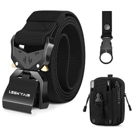 Leskyair Men Tactical Belt, Military Work Belt Rigger 1.5" Nylon with Heavy Duty Quick Release Metal Buckle, Gift with Molle Pouch and Bottle Clip