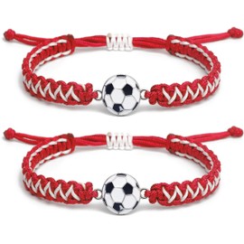 Soccer Charm Bracelet Gift 2PCS for Boys Girls Kids Adults | Stylish Sports Jewelry | Great Birthday or Coach Appreciation Gift (red 2pcs)