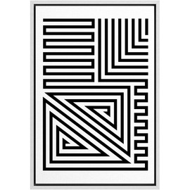 Ashbrook Framed Canvas Print Wall Art Black and White Geometric Twisting Polygon Collage Abstract Shapes Illustrations Modern Bohemian Chic Relax/Calm for Living Room, Bedroom, Office - 16"x24" WHITE