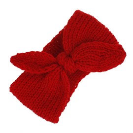 IZUS Turban Headband Baby Girl - Warm Rabbit Knot Hair Band, Knit Head Wrap for Newborn, Toddler and Children (Red + Beige)