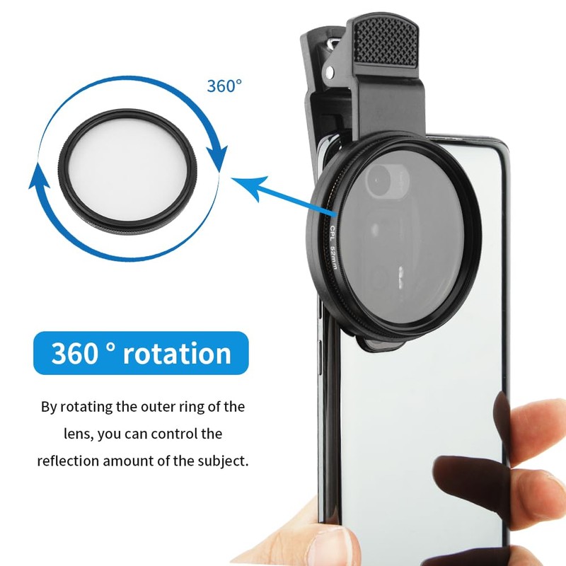 Tongdejing 52mm Clip-on CPL Phone Camera Lens Filter, Universal CPL