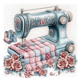 Vintage Sewing Machine Puzzles for Adults 1000 Pieces, Retro Flower Jigsaw Puzzles, Challenging Rose Puzzle as Home Wall Decor