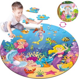 71Pcs Princess Mermaid Jigsaw Puzzles for Girls Ages 3-5 Princess Double Sided Puzzle Kids Toys Castle Round Floor Puzzles Preschool Brain Teaser Games Educational Gifts for 4 5 6 Year Old Kids
