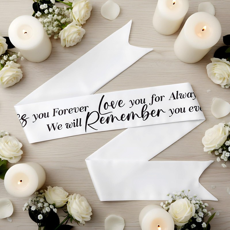 Funeral Wreath Sash, White, Love You for Always