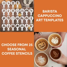 UP ARROW Fall Coffee Gift Set with Orange Pumpkin Mugs Burnt Orange Towels Latte Art Stencils Sugar|Cinnamon Shaker, Drawstring Bag Autumn Coffee Essentials