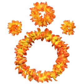 CBLUO Hawaiian Leis Flower Headband Wristbands Tropical Hawaii Luau Necklace Bracelets Hair Hoops Wreath Women Headpiece Hair Bands Cosplay Costume Summer Beach Vacation Pool Party Decoration Yellow