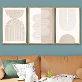 SIGNWIN Framed Canvas Print Wall Art Set Geometric Duotone Tan Spiral Waves Shapes Abstract Illustrations Modern Art Decorative Nordic Calm/Zen for Living Room, Bedroom, Office - 24"x36"x3 Natural