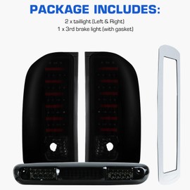 Gubebaili LED Tail Lights Assembly + 3rd Brake Light Kit for Chevy Silverado 1500 2500 HD 3500 HD 2007-2014, for GMC Sierra 3500 HD with Dual Wheel 2008-2014, Smoke Lens