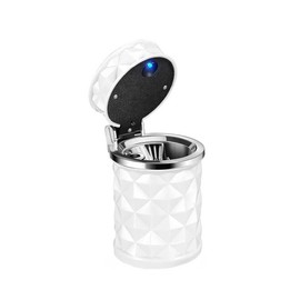 TOTMOX Car Ashtray with lid Smell Proof with Blue LED Light Diamond-Shape Surface (Black/White)