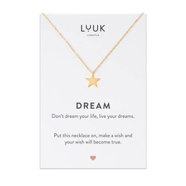 Luuk Lifestyle, women's jewellery, stainless steel pendant necklace and happiness saying card, lucky charm, gold -