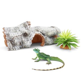 Reptile Bark Terrarium Decor,Large Hollow Log for Bearded Dragon or Gecko Tank Accessories Basking Platform (Bark B)