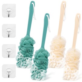 4Pack Back Scrubber for Shower Loofah with Long Handle, Shower Brush for Body, 17″ Loofah on a Stick for Men Women Bathing Accessories, Scrubber Sponge for Exfoliating Bath Brushes (Beige & Green)