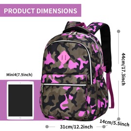 Yvechus School Backpack Casual Daypack Travel Outdoor Camouflage Backpack Christmas Presents for Boys and Girls (Camo Purple)