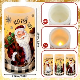 Retisee 3 Pcs Christmas LED Flameless Candles with Remote Timer Battery Operated Real Wax LED Flickering Pillar Candle White Cold Light for Home Window Xmas Winter Holiday Decor Gift(Buffalo Plaid)