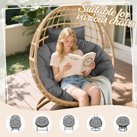 Tycdiose Outdoor Swing Egg Chair Cushion Replacement, Thicken Hanging Basket Egg Chair Cushion Waterproof Papasan Chairs Cushions with Headrest Pillow, Larger Round Cushions for Eggs Chairs (Grey)