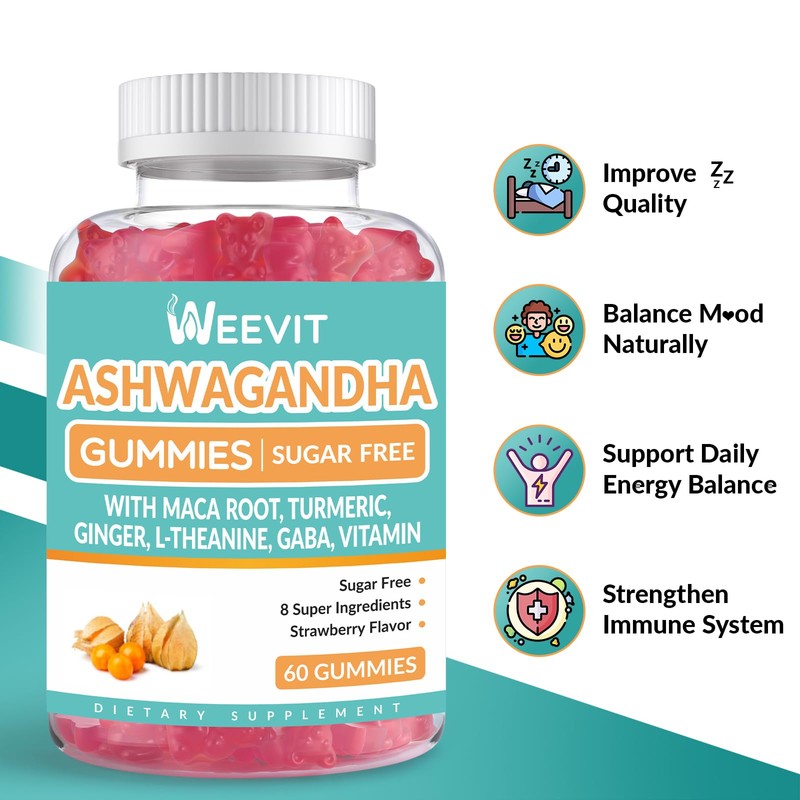 WEEVIT Ashwagandha Gummies, Ashwagandha with Maca Root, L-Theanine, GABA