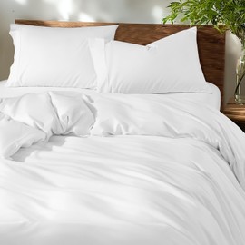 Shilucheng 100% Cotton Full Size Duvet Covers - 600 Thread Count, Luxury Sateen Weave Egyptian Cotton Comforter Cover with Zipper Closure & Corner Ties，Hotel Bedding Duvet Covers 3 Piece (White)
