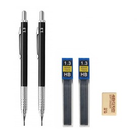 JOMPENS 5 PCS Set Of Metal Mechanical Pencils, 0.3mm, 0.5mm, 0.7mm, 0.9mm, And 2mm (2b Hb) Art Pencils, With An Eraser,2 Pens+2 Lead Wires, Artist'S Drawing And Writing Sketch Box (1.3mm set)
