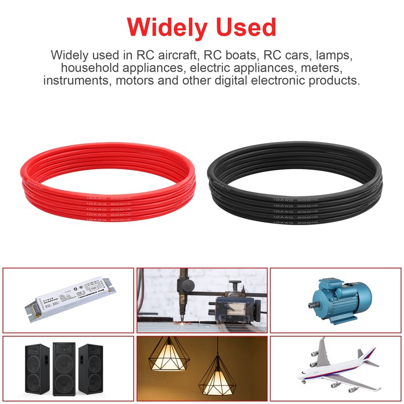 10 AWG Gauge Silicone Wire Electrical Cable（25ft red &25ft Black）