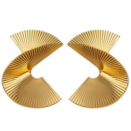 Gold geometric personality irregular spiral fan exaggerated earrings Punk fashion segment twist earrings for ladies
