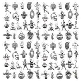 100pcs Antique Silver Sport Charms for Jewelry Making Alloy Football Baseball Softball Soccer Charms for DIY Crafts (SN272)