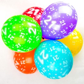 Happium 21st Birthday Balloons, 12" Multicoloured Numbers Printed Latex Age Balloons, Birthday Digit Balloons 21 for Girls Boys 21 Year Old Birthday Decorations, 21st Anniversary Party (Pack of 10)
